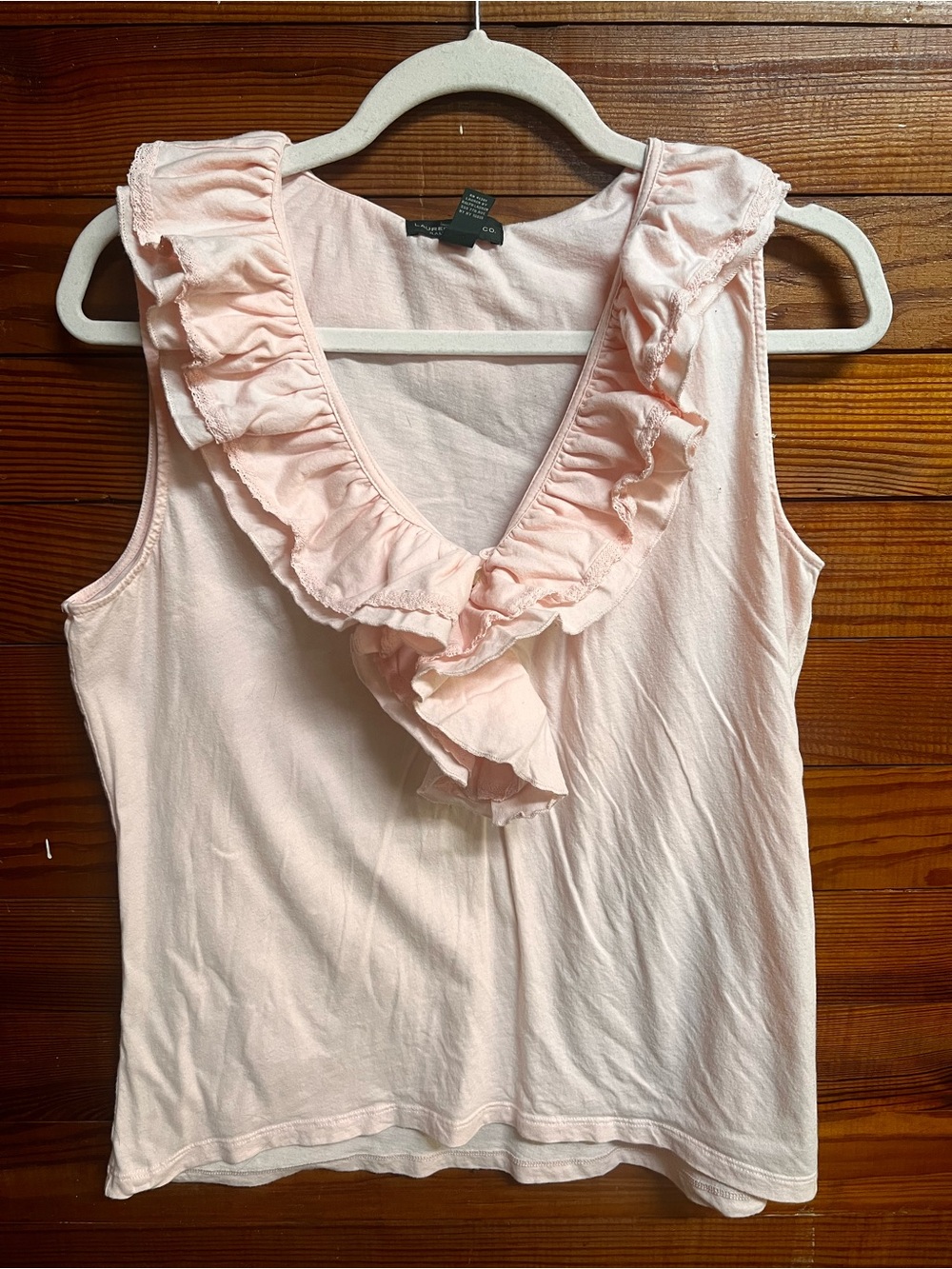Lauren Jeans Co Ralph Lauren Pink Ruffle Sleeveless Top Large